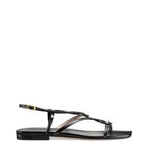 STUART WEITZMAN The Astrid Flat Sandal Pearl Black Nappa Leather Strappy Shoe 8